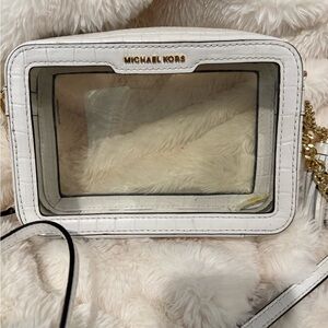 Michael Kors White Clear Croc-Embossed Crossbody with Gold Hardware